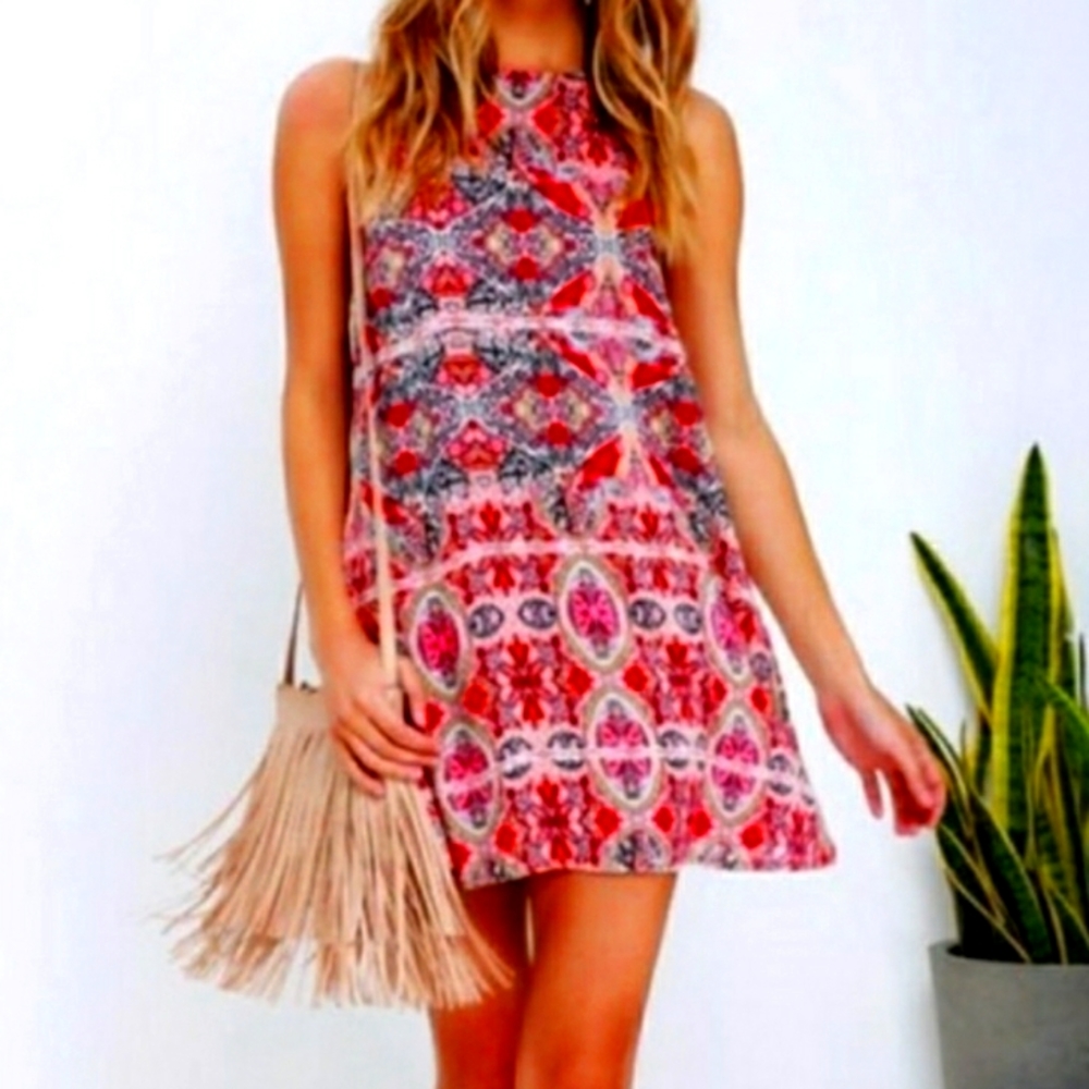 Lulu's Boho Mini Trapeze Swing Dress